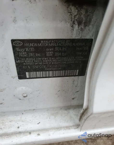 2020 Hyundai Elantra Se из США, поврежденный, VIN 5NPD74LFXLH617885